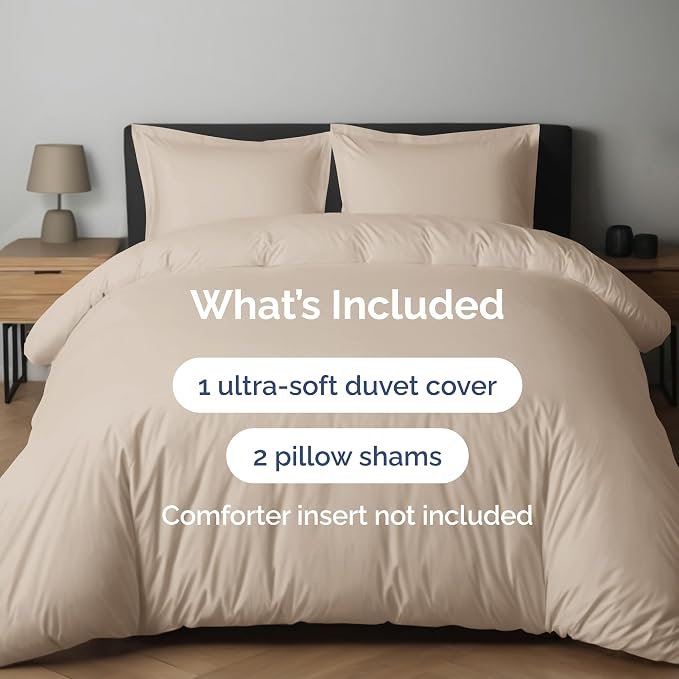 Duvet Cover Queen Size Set - Extra Soft Queen Duvet Cover 90" x 90" with 2 Pillow Shams for Women, Men, Kids & Teens - Hotel Luxury, Easy-Care w/ Zipper Closures & Ties - Comfy and Breathable (Cream)