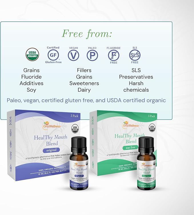OraWellness Healthy Mouth Blend Organic Tooth Oil, Fluoride Free Rinse | Made in the USA with Essential Oils, Natural Toothpaste & Mouthwash Alternative, Supports Healthy Mouth, Teeth & Gums
