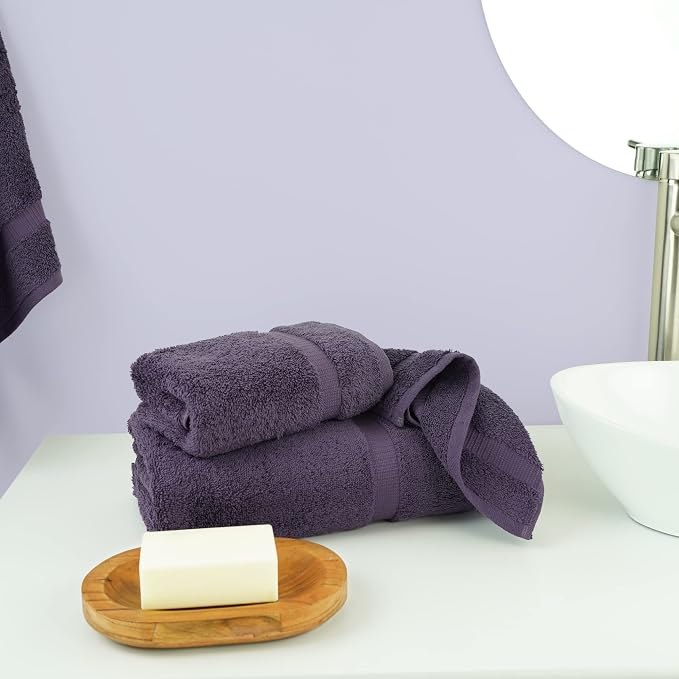 Chakir Turkish Linens Personalized 3 Piece Towel Set, 100% Cotton Luxury Turkish Towels for Bathroom, Soft Absorbent Towel Set with Bath Towel Hand Towel and Washcloth, Plum