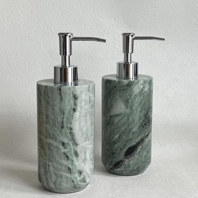 Natural Onyx Cloud Green Refillable Bathroom Liquid Dispenser, Lotions Soap Container (Onyx Cloud Green)