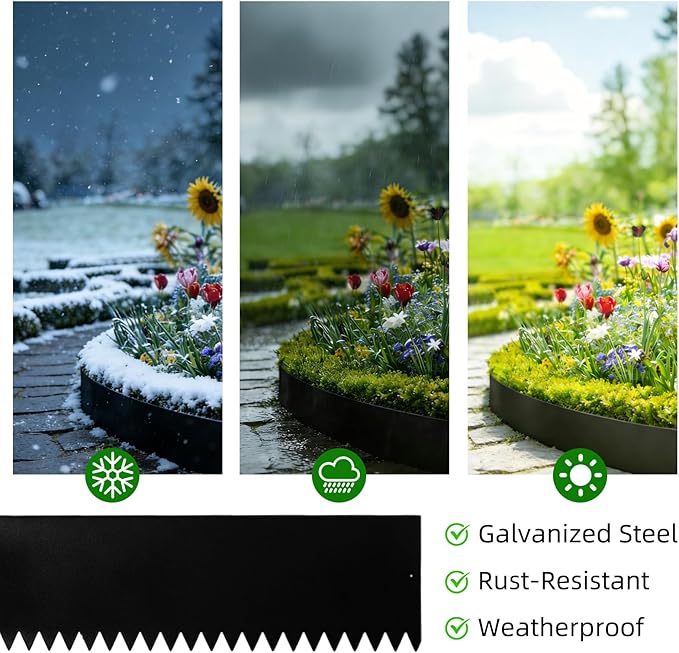 12 Pack Galvanized Steel Landscape Lawn Edging, 40" X 6" Metal Landscape Edging Border with 12 Clips, Metal Garden Edging Border, Metal Edging for Landscaping, Garden, Yard, Pathway(40Ft Total)