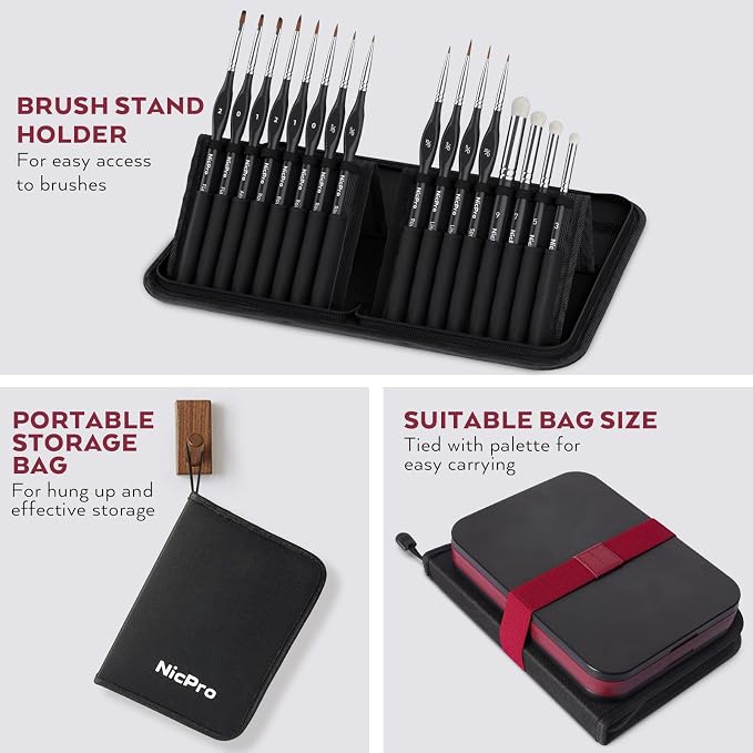 Nicpro Professional Miniature Painting Kit, Stay Wet Palette & 16PCS Detail Paint Brushes Drybrush with Nylon Bag, 100PCS Pallet Paper, 4PCS Sponge, Mixing Paint Saver Palette for Miniature Model