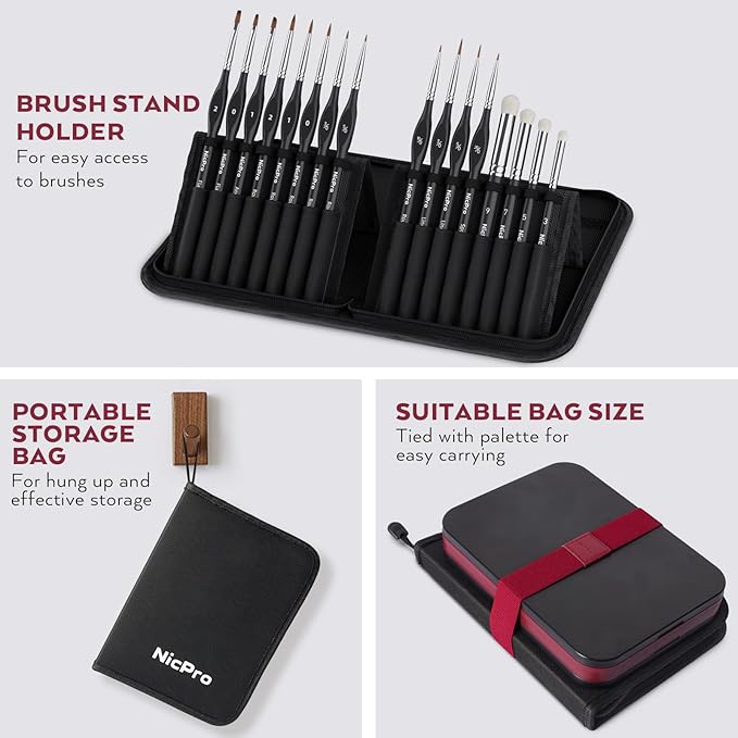 Nicpro All-in-One Miniature Painting Kit, Including 36 Colors Model Paint, Wet Palette, 16PCS Detail Paint Brushes Drybrush with Bag, Magnetic Painting Handle, Sponges, Pallet Paper, Brush Holder