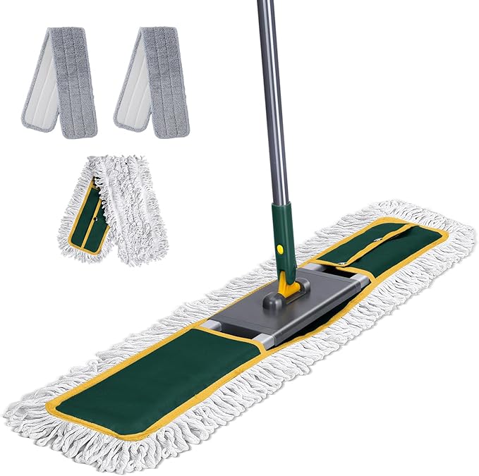 Masthome 36" Commercial Dust Mop, 60" Telescopic Handle Heavy Duty Floor Mop, Wet Dry Industrial Mop with 3 Reusable Pads for Hardwood Marble Laminate Tile, Home Gym Office Use