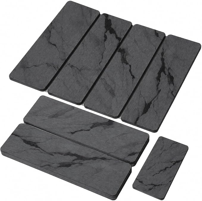 Small Stone Dish Drying Mat for Kitchen Counter, 2 PCS 16"×12" & 8"x4" Quick Dry Stone Mats, Foldable Water Absorbing Diatomite Drying Dish Pad for Countertop Bottles Utensils Cups(Dark Gray Ink)