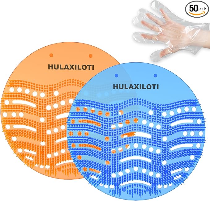 Urinal Screen Deodorizer(50 pack), Anti-Splash Urinal Screens Cakes with Long-Lasting Fragrance for Men Toilet Bathroom Airport Office Mall Hotel (25 Blue, 25 Orange)