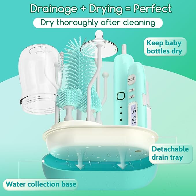 Electric Bottle Brush Cleaner,Wireless Charging Electric Baby Bottle Brush Cleaner,Nipple/Straw/Bottleneck Brush,Food Thermometer,Formula Mixer-IPX7 Waterproof,Travel Bottle Cleaner Kit for Newborn