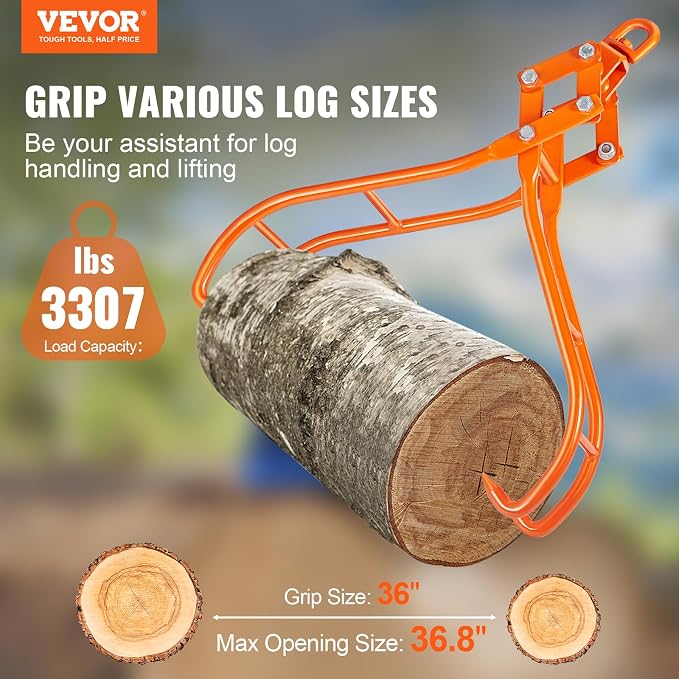 VEVOR Timber Claw Hook, 36 inch 4 Claw Log Grapple for Logging Tongs, Swivel Steel Log Lifting Tongs, Eagle Claws Design with 3307 lbs/1500 kg Loading Capacity for Tractors, ATVs, Trucks, Forklifts