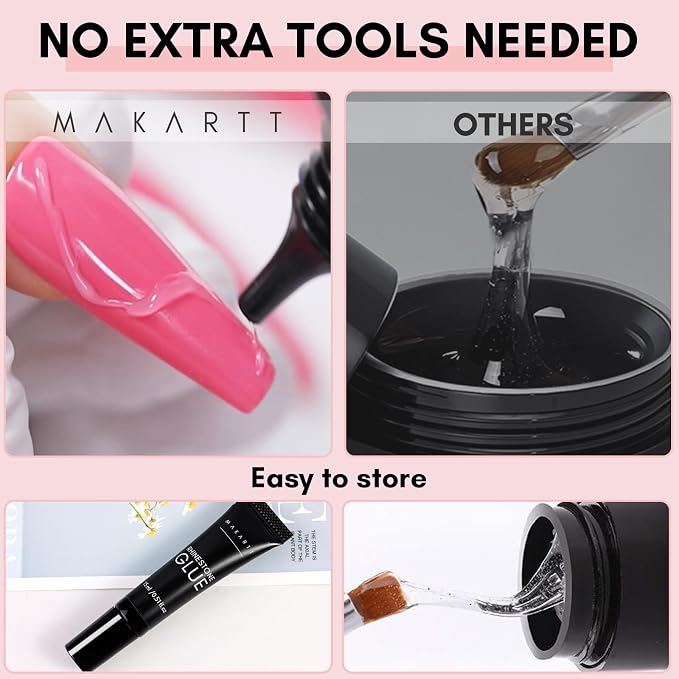 Makartt 15ml UV Rhinestone Glue Gel for Nail Gems and Charms | Medium Viscosity, DIY 3D Nail Art, Salon Rhinestone Looks, 120s UV Lamp Cure, Glitter, Pearls and Sequins
