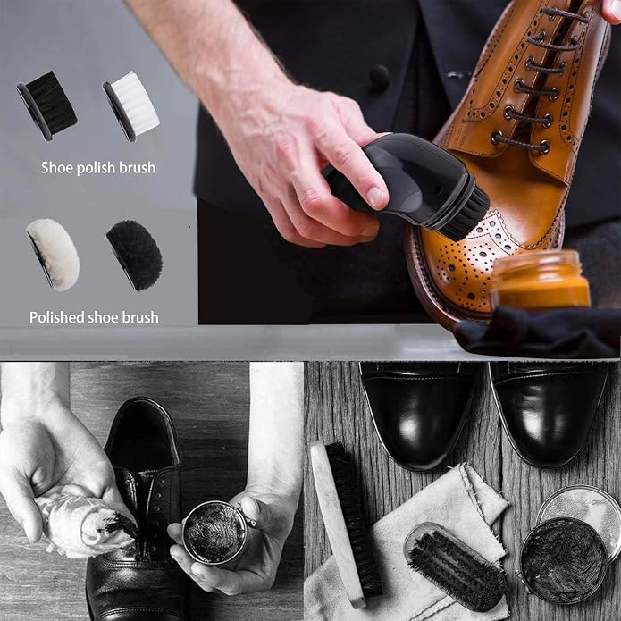 Electric Shoe Shine Kit, Electric Shoe Polisher Brush Shoe Shiner Dust Cleaner Portable Leather Care Kit for Shoes