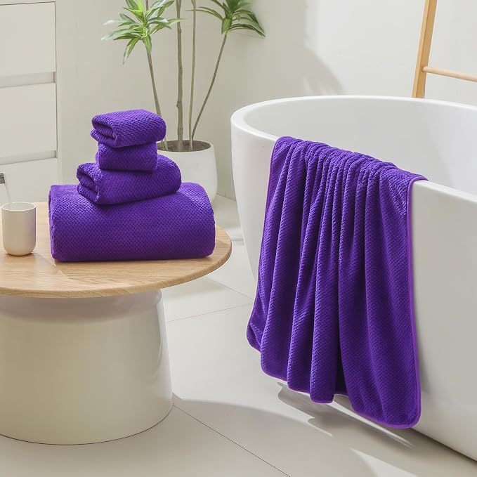 YTYC 39x78 Bath Sheets Set,Towels for Bathroom,Violet Purple,6-Piece | 2 Extra Large Bath Towels, 2 Hand Towels, 2 Washcloths, Super Soft,Highly absorbent,Hanging Loop,80% Polyester