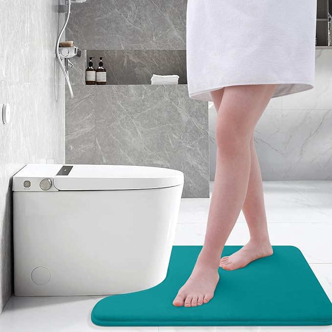 Smiry Memory Foam Toilet Rugs U-Shaped 24x20, Extra Soft Absorbent Non-Slip Contour Bathroom Rugs, Machine Washable Bath Mats for Toilet, Teal