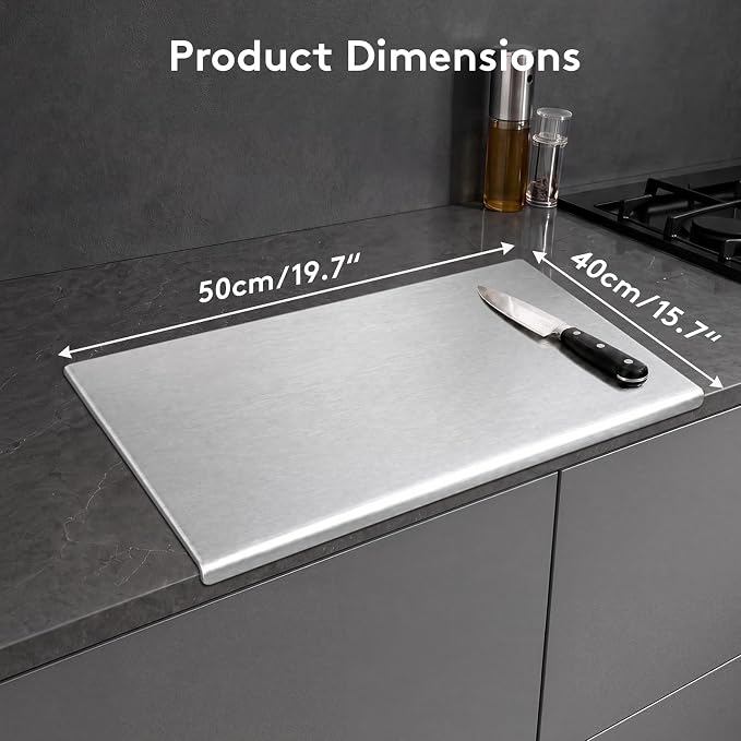 2026 NEW Titanium Cutting Boards for Kitchen, 100% Pure Titanium Kneading Cutting Board with Non Slip Pad, Large Cutting Board for Meat, Fruits, Vegetables, Bread, and Baking (19.7 x 15.7 in)
