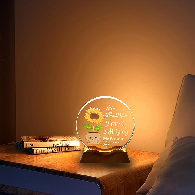 ZHSHWAT Thank You Gifts, LED Light Up Crystal Sunflower Decor - Thank You for Helping Me Grow - Teacher Appreciation Gift,Ideal for Teacher Retirement Birthday Graduation Christmas