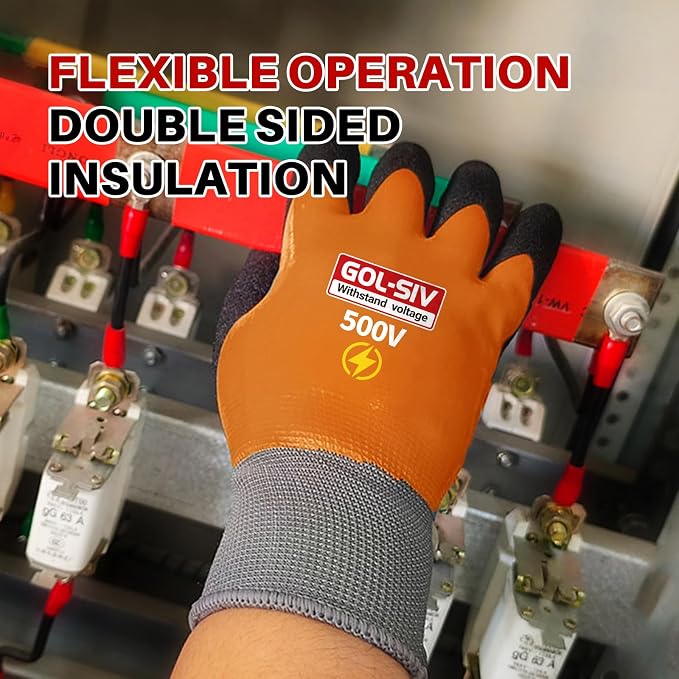 Electrical Insulated Gloves, 500V High Voltage Resistance Electrician Safety Gloves, Rubber Non Slip Work Gloves (500V|Double Insulated, 2pcs-Large)