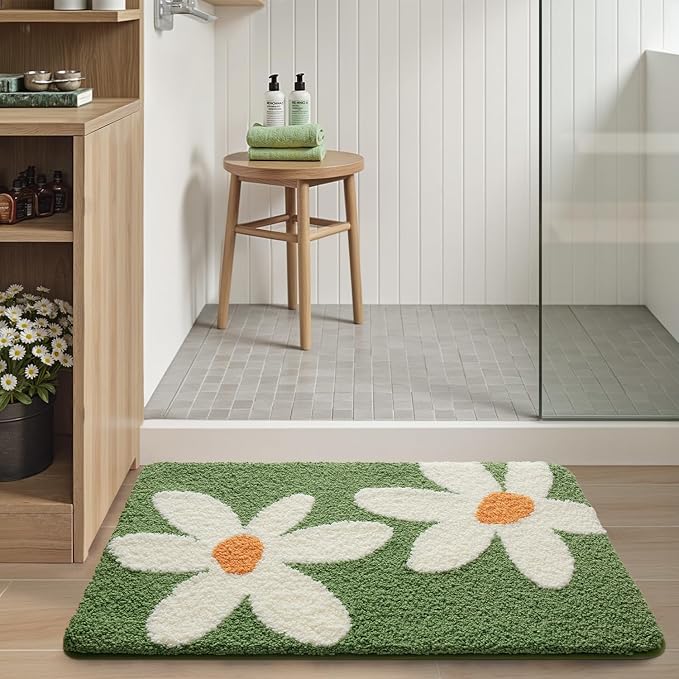 LUMI Bathroom Rug 20x32, Soft Absorbent Microfiber Bath Mats, Non-Slip Machine Wash Bath Mats for Bathroom, Shower and Bathtub Floor, Daisy