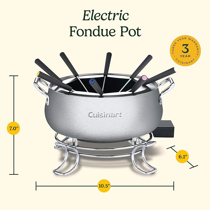Cuisinart Electric Fondue Set, Nonstick Interior, 3-Quart Pot & 8 Forks | Electric fondue pot with 8 forks, heat control & dishwasher-safe interior for chocolate, cheese, broth & oil, CFO-3SSP1