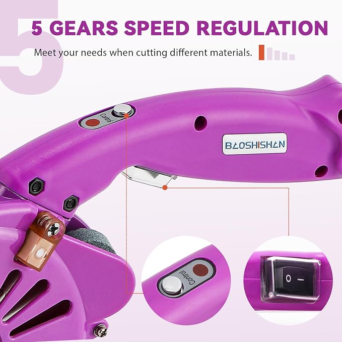 BAOSHISHAN 100mm Plug-in Electric Fabric Rotary Cutter Heavy Duty | Speed Adjustable Round Blade Fabric Cutting Machine for ≤1.06 inch Thickness Multilayer Fabric Leather Cloth Carpet (Purple)