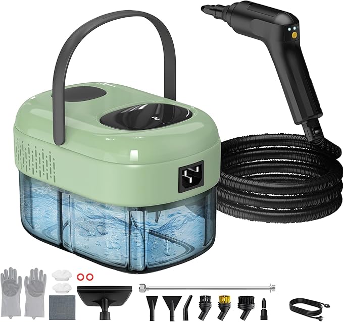 2500W Handheld Steam Cleaner, 3-Level Adjustable Steam Cleaner for Home with 16 Accessories, Multipurpose Portable Steamer Cleaning for Car,Floor,Furniture,Tile,Grout,Couch,Fast Heat-Up (Green)
