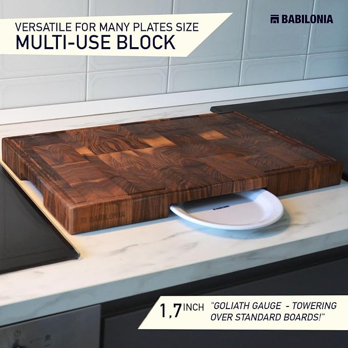 XXL American Black Walnut Wood Cutting Board, End Grain Butcher Block | Black Walnut Grown in USA - 25" x 15" (ExtraThick 1.7") Heavy Duty Hardwood Non Toxic Wooden Chopping Boards (Oil Included)