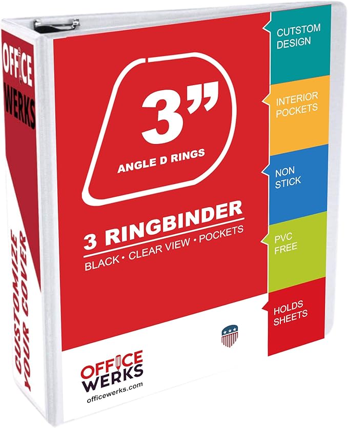 3 Ring Binder 3 Inch, 12 Pack, Heavy Duty Locking D-Ring, Holds 725 Sheets, Non-Stick Clear View Cover with Pockets for 8.5 x 11, PVC-Free, Assembled in USA, White - Ring Binder Depot | Non-Stick Clear View Cover with Pockets for 8.5 x 11, PVC-Free, No...