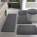 YIHOUSE Dark Grey Memory Foam Bathroom Rug Set 5 Piece,Ultra Absorbent, Non Slip Bath Mats，Washable Dry Quickly Bath Rug Set for Bathroom Floor, Dark Grey Bath Mat Set 5 Piece