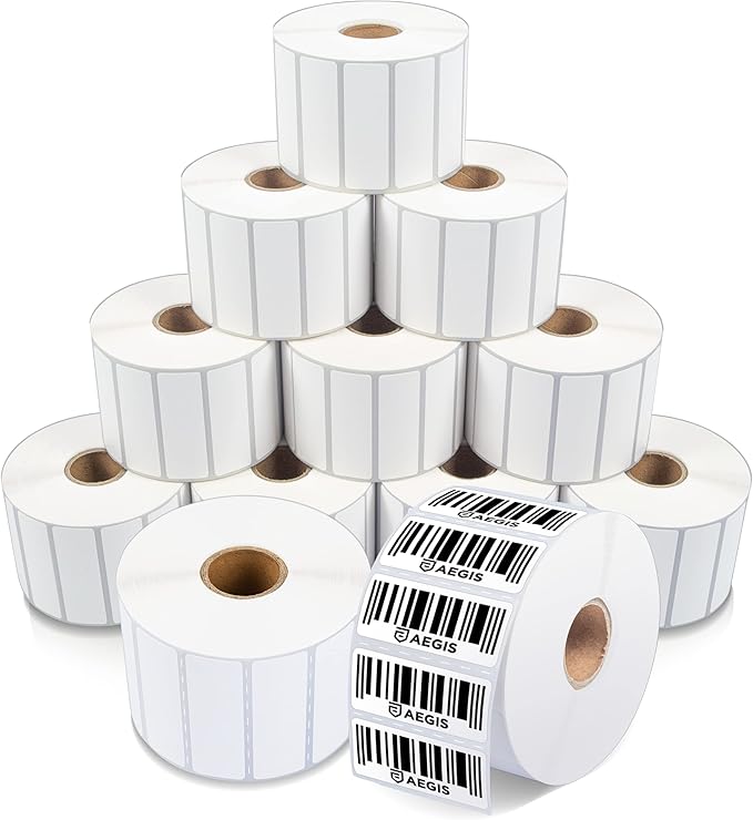 Aegis Adhesives - 2.25" X 0.75" Direct Thermal Labels (20400 Count, 12 Rolls) - Barcode Labels, Small Thermal Stickers for Inventory and SKU Identification - Compatible with Zebra and Rollo Printers