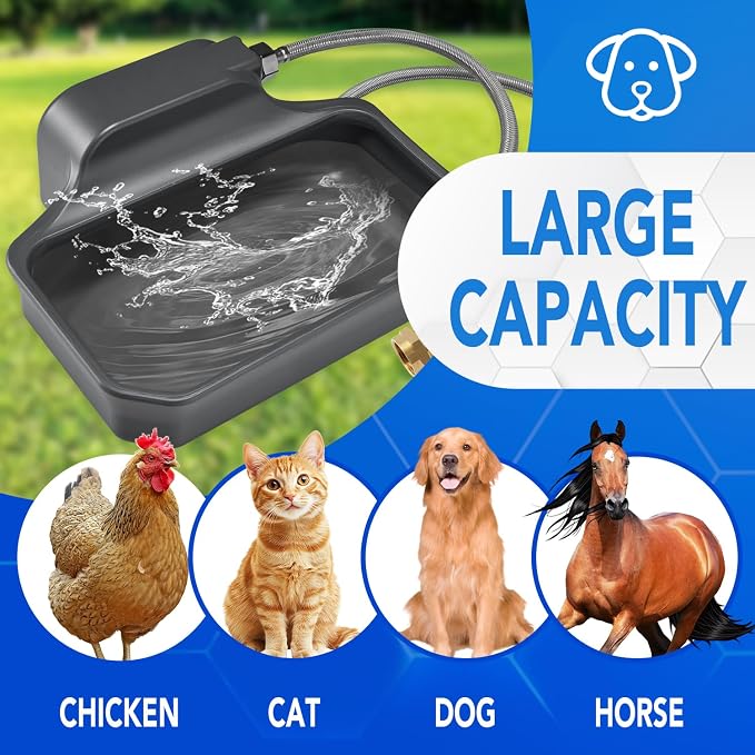 PETTEN Auto Fill Dog Water Bowl, Outdoor 1Gal/3.75L Automatic Dispenser | Auto-refill float valve,no electricity.3.75L for dogs/cats&livestock.3/4"GHT hose connection.Food-grade HDPE,durable