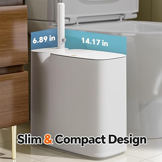 White Plastic Mini Trash Can, Toilet Cleaner Stick, Toilet Brush Holder, 36 Refills, 2-Gallon Trash Can with Pop-Out Lid, Suitable for Bathrooms and Small Toilets.