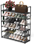 Hsscblet 6 Tiers Metal Shoe Rack,Adjustable Shoe Shelf Storage Organizer with Hooks,Stackable Boot & Shoe Storage,for Entryway,Hallway,Closet,Black