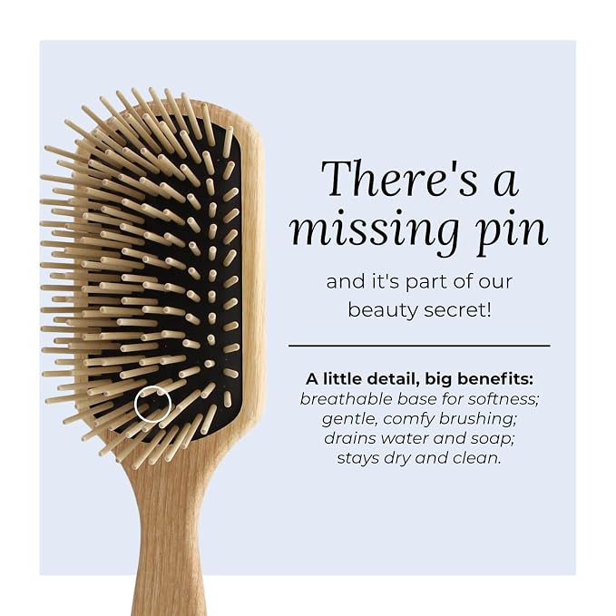 TEK | Rectangular Wooden Hair Brush Big with Long Rounded Teeth in Natural Ash Wood, Ideal for Detangling, Styling and Daily Care of Long and Thick Hair | 22x6cm | Handmade in Italy