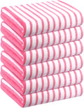 JML Microfiber Bath Towel Set, Cabana Stripe Pink, 30" x 60", 6 Pack | Hanging Loop, Soft, Absorbent & Quick Dry, Lint Free, Fade Resistant, for Summer Swimming Pool Party, Beach Travel