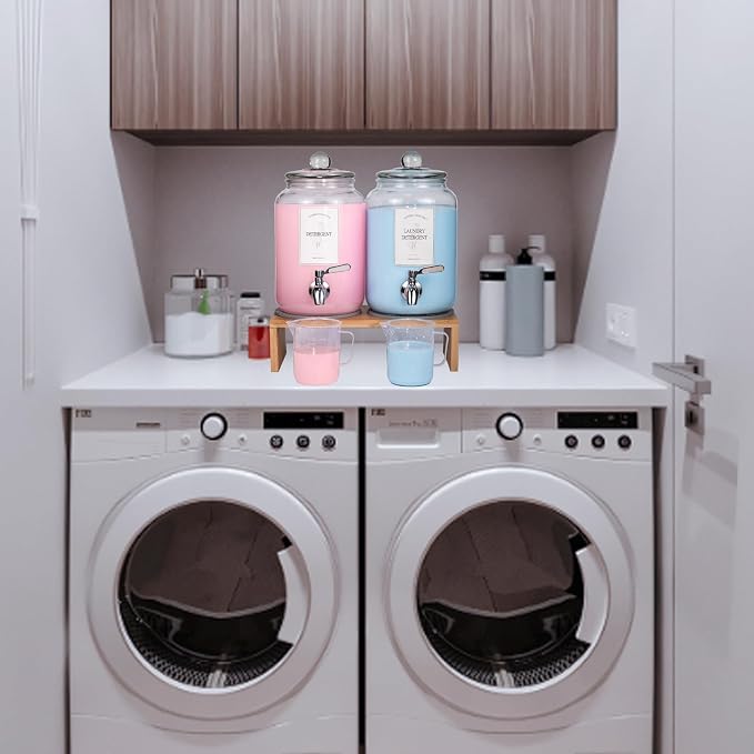 2 Pack Glass Laundry Detergent Dispenser,Sturdy glass Fabric Softener Dispenser With Leak Proof Pump,Reusable Container & Bamboo Stand-108Oz Big Laundry Soap Container For Washer Room Organization (2)