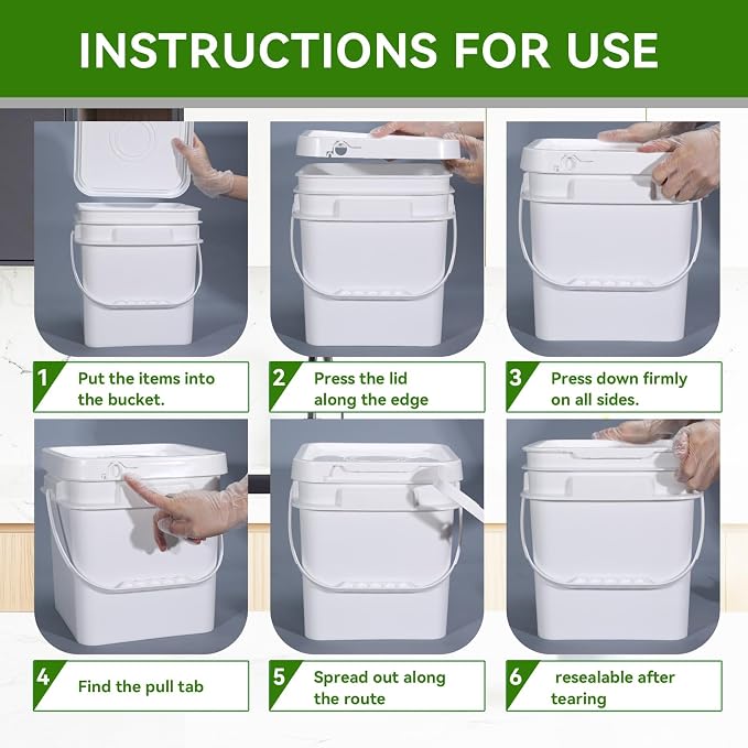 1 Gallon Food Storage Buckets with Lids, 4 Pack Square BPA Free Plastic Containers with Handles and Labels for Rice, Flour, Snacks and Kitchen Storage (White)