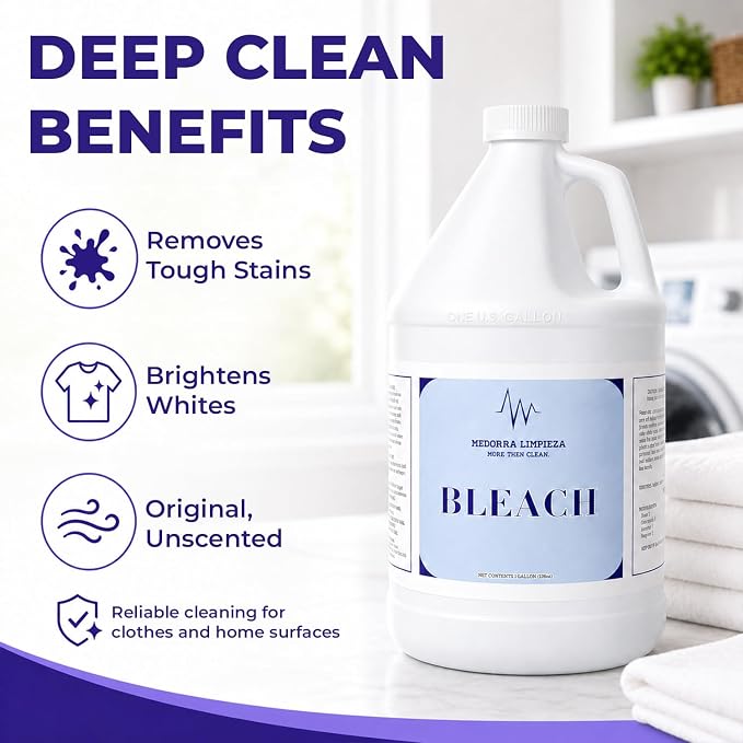 Liquid Bleach, 1 Gallon, 6-Pack, Original Unscented Chlorine Bleach, 128 fl oz Each, Multi-Purpose Cleaner for Laundry, Whites, Stain Removal, Bathroom, Kitchen & Hard Surfaces