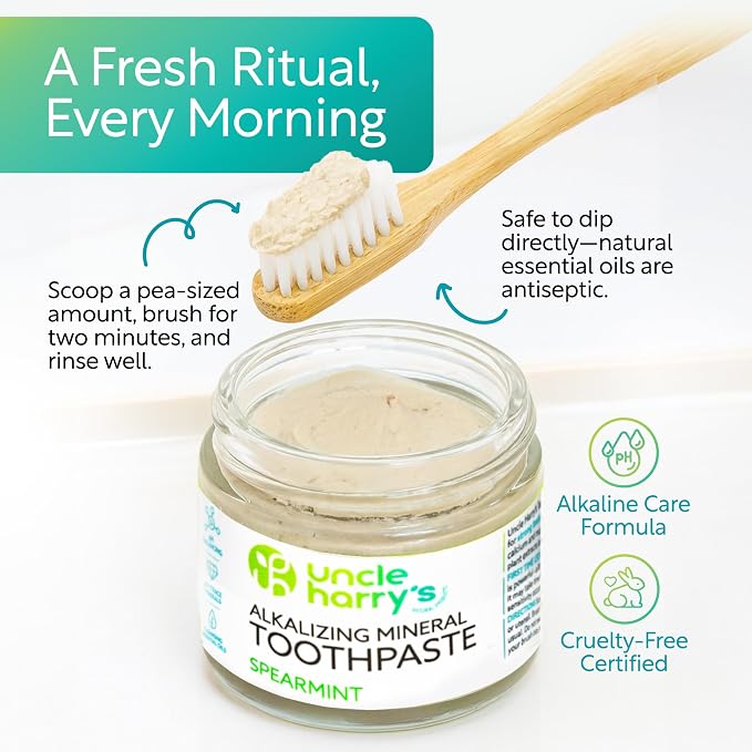 Uncle Harry's Spearmint Remineralizing Toothpaste | Natural Whitening Tooth Paste Freshens Breath & Promotes Enamel | Vegan Fluoride Free Toothpaste
