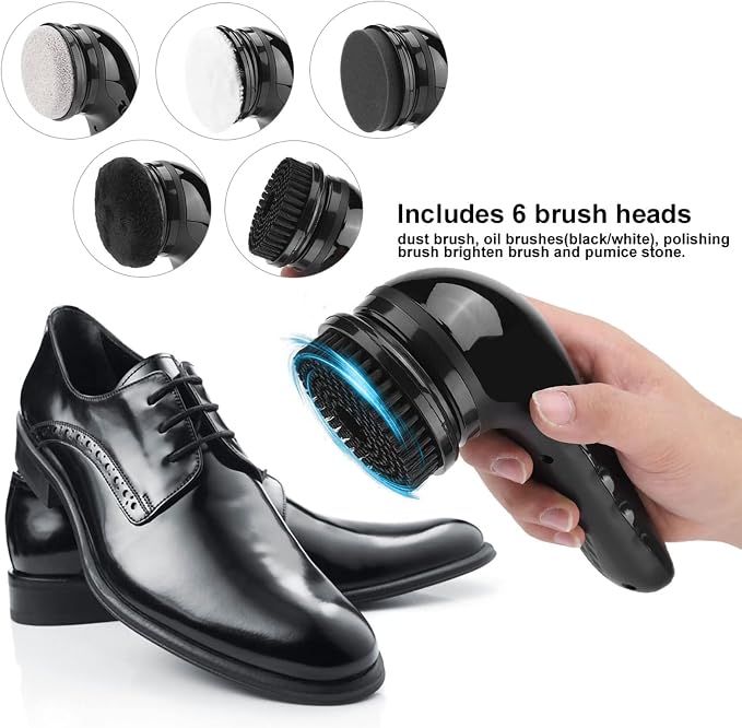 USB Rechargeable Electric Shoe Brush, Handheld Multifunctional Leather Shoes Polisher Kit with 6 Brush Heads for Home Travel