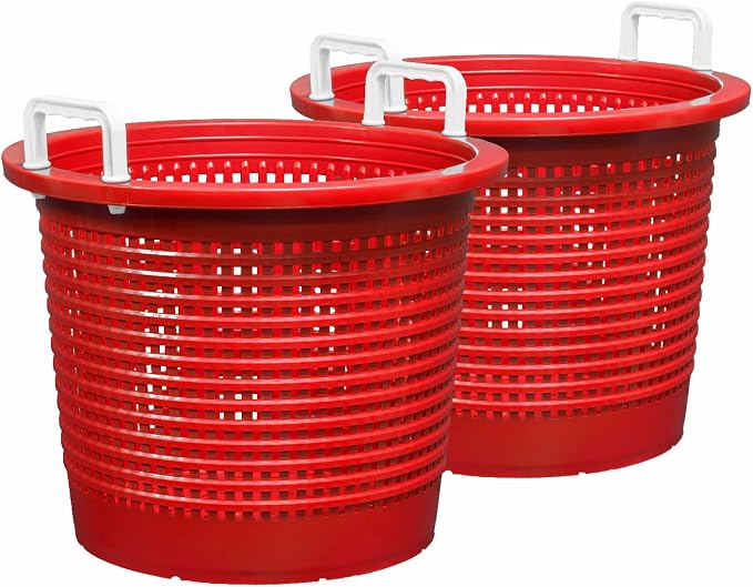 Large, Heavy Duty Fish Baskets, Red, White Handles, Made in USA, 2-Pack