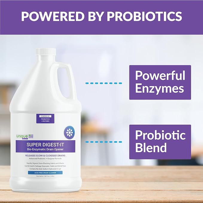 Unique Super Digest-It Bio-Enzymatic Acid-Free Drain Opener and Clog Remover for Household Use (128 fl oz)
