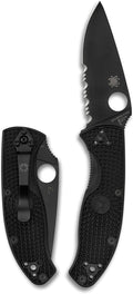 Spyderco Tenacious Lightweight Folding Pocket Knife, CombinationEdge | 7.77" Overall Length, 3.3" 8Cr13MoV Steel Blade, Black, FRN Handle, LinerLock, Full-Flat Grind