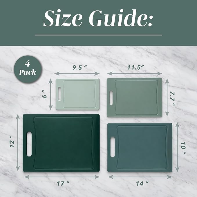 COOK WITH COLOR Non-Slip Cutting Board Set – Kitchen Essentials with Easy Grip Handle for Meat, Veggies, and Fruits, 4 Cutting Boards, Mint