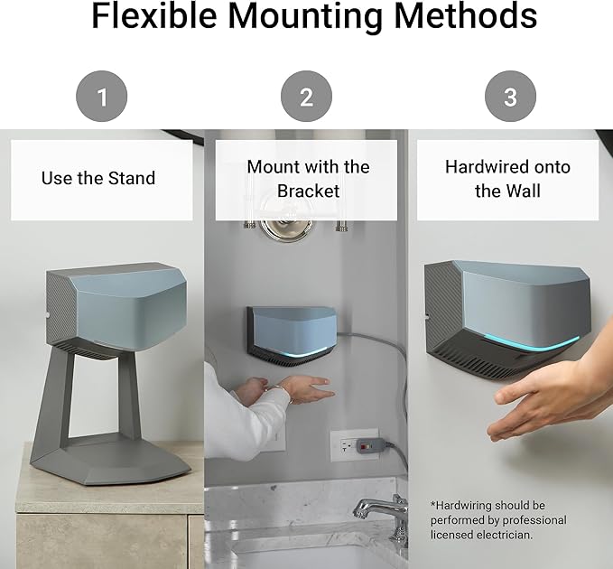 Hand Dryer with Accessory Stand & HEPA Filter for Commercial/Residential (Home) Use - Compact, Portable, High Speed, UL/ETL Listed (Glacier Blue Bundle)