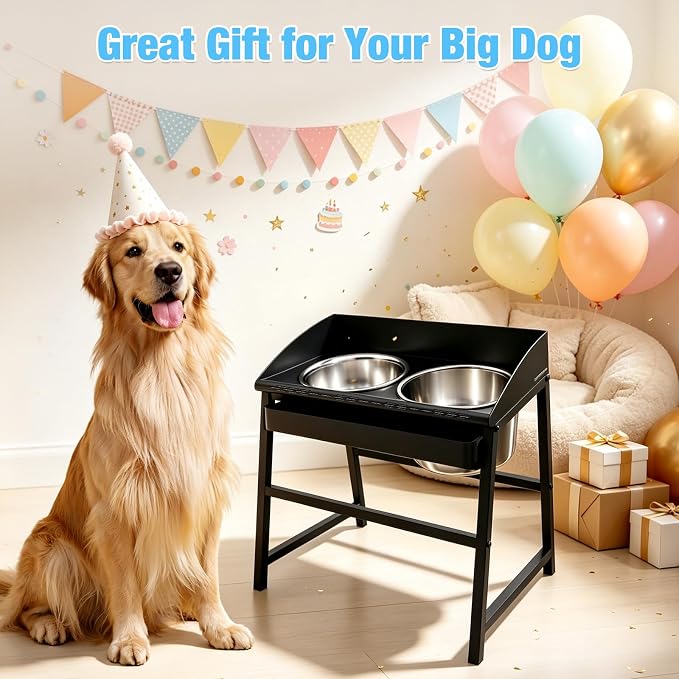 Bobbie & Laxi 15" Tilted Elevated Dog Bowl, Large Breeds Non-Spill Design | Raised Dog Bowl with Stand;Stainless Steel Dog Food Bowl & Water Bowl Set with Raised Splash Wall;Easy Clean Large Dog Bowl
