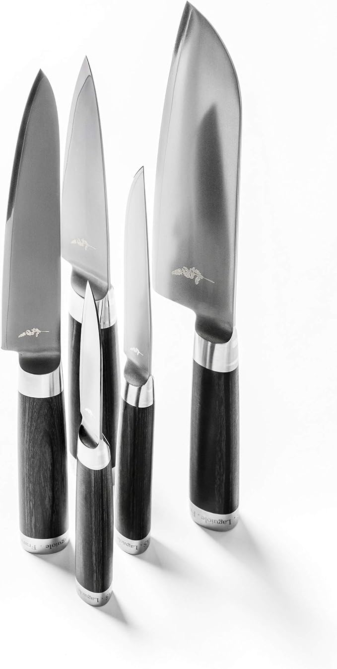 Michel Bras 7 Piece Knife Set | Handcrafted Kitchen Knife Set, 3 Layer Stainless Steel Blades, Black Pakkawood Handle, Precision and Sharpness