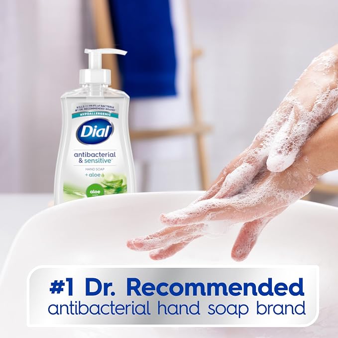 Dial Antibacterial Defense Liquid Hand Soap + Aloe, Aloe Scent, 11 Fl Oz (Pack of 12), Dermatologist-Tested Hand Wash, Gentle Formula