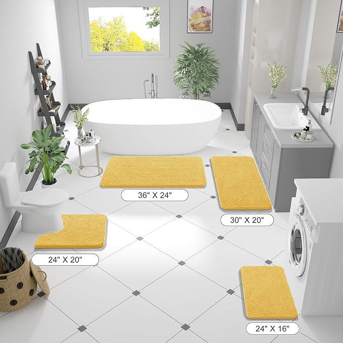 OLANLY Large Bathroom Rugs 40x32, Extra Soft Absorbent Chenille Bath Rugs, Rubber Backing Quick Dry, Machine Washable Bath Mats for Bathroom Floor, Tub and Shower, Home Decor Accessories, Yellow