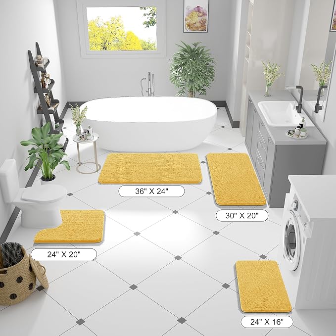 OLANLY Bathroom Runner Rugs 47x20, Extra Soft Absorbent Chenille Bath Rugs, Rubber Backing Quick Dry, Machine Washable Long Bath Mats for Bathroom Floor, Tub and Shower, Home Decor Accessories, Yellow