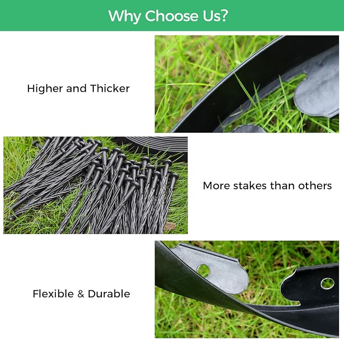2IN x 50FT Landscape Edging Border with 75 Spikes, Plastic Edging for Landscaping, No Dig Garden Border Edging Kit for Flower Beds, Lawn, Yard, Paver Pathway