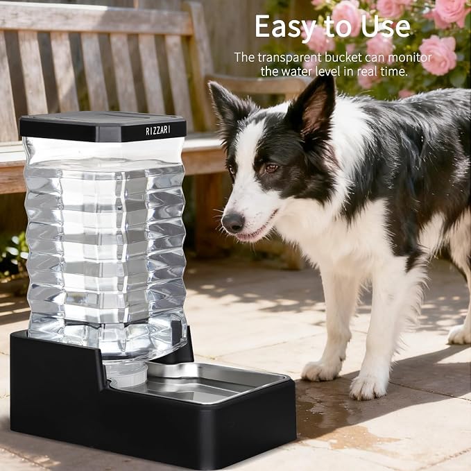 RIZZARI 9L Automatic Dog Water Dispenser: Stainless Steel Bowl | No Filter Replacement/Wide-Mouth Easy Cleaning/Ideal for Medium & Large Dogs/ Busy Workdays