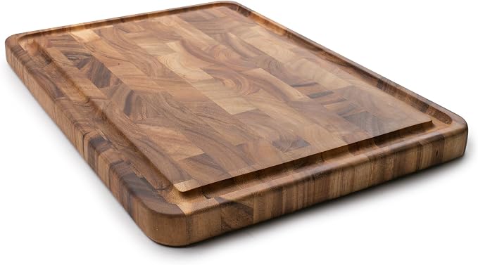 Ironwood Gourmet Charleston End Grain Board with Channel, Acacia Wood Brown 20 x 14 Inches | Knife Friendly End Grain | Beautiful Acacia Wood | Large Board for Cutting, Carving & Serving | Mess Free Juice Channel